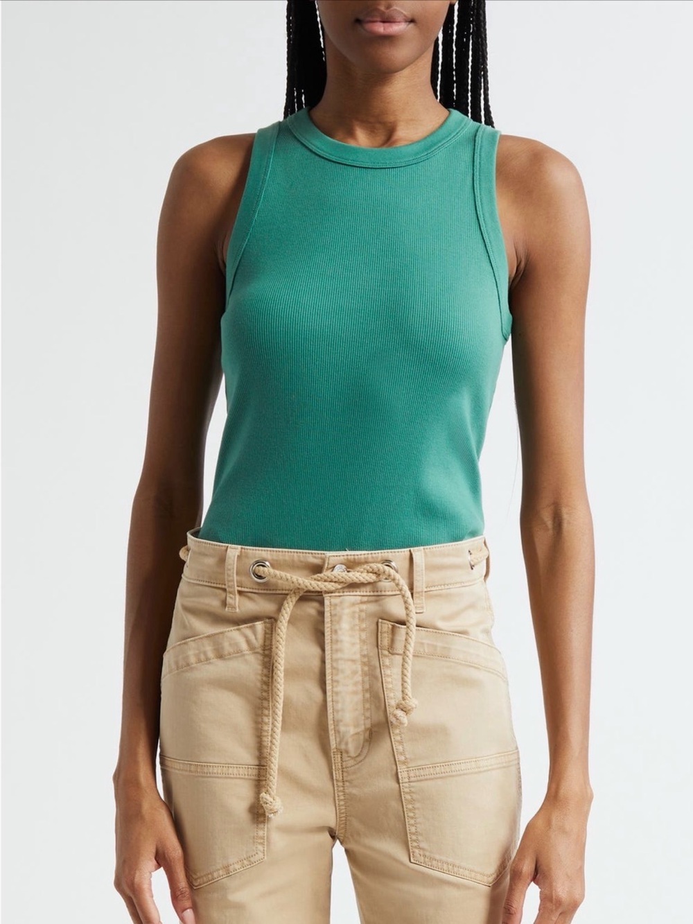 Veronica Beard Jordyn Rib Crop Tank Green Size L
